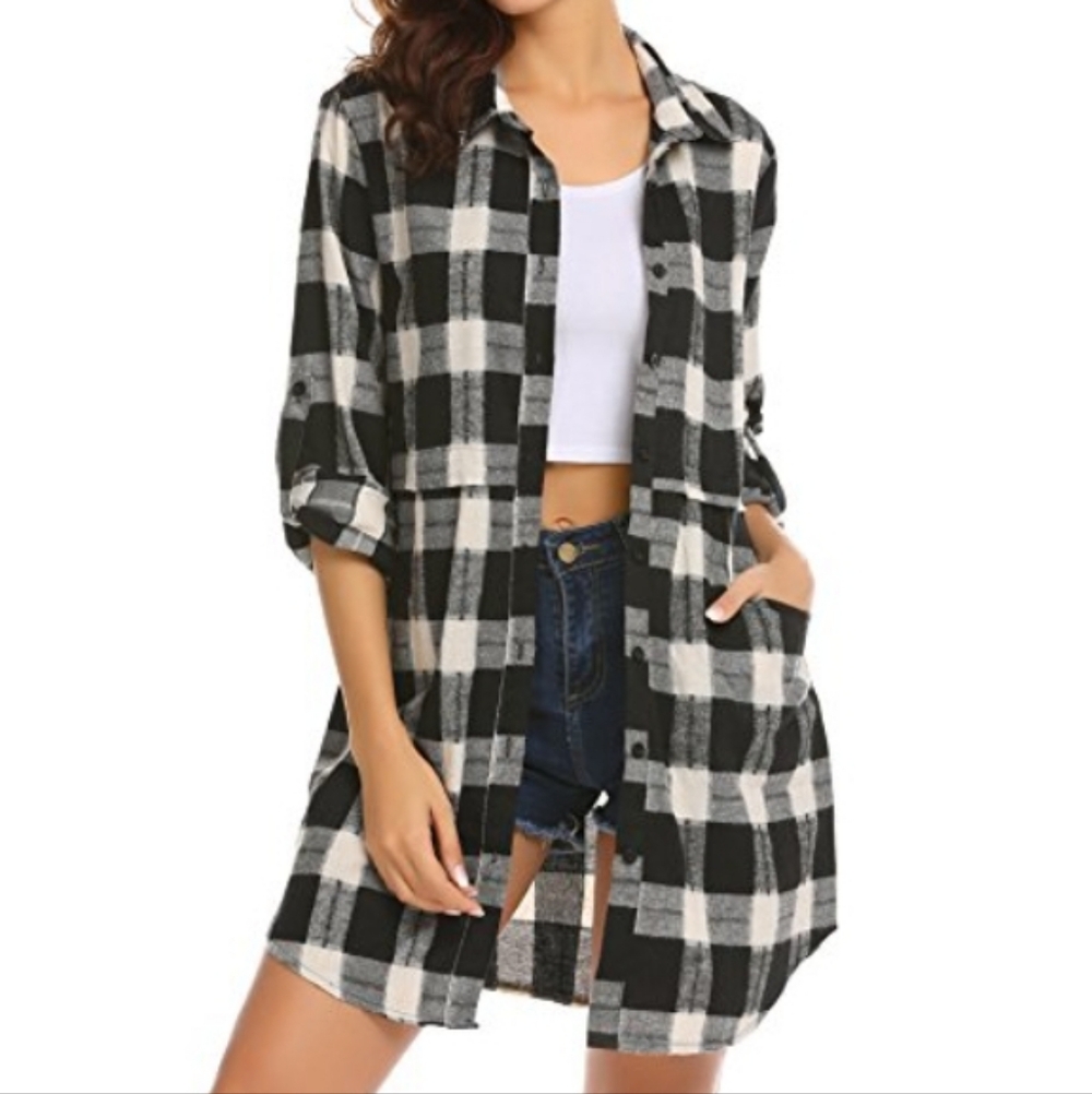 HOTOUCH Women's Blue and White Plaid Button Down Shirt Dress. Size XXL